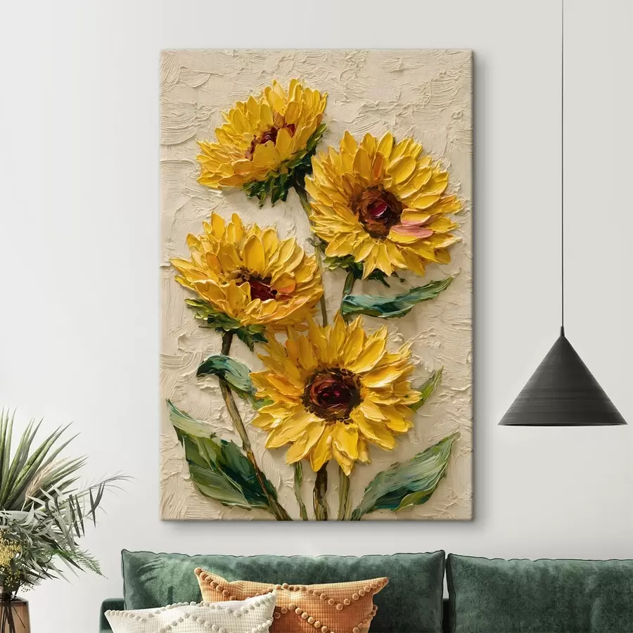murales de pared Exuberantes girasoles en estilo impasto s49232