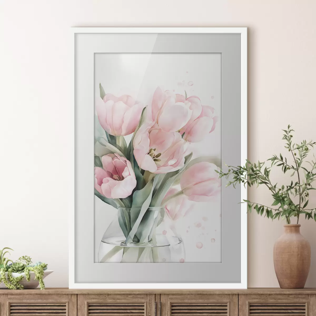 Poster Delicados tulipanes rosas en estilo acuarela f49225