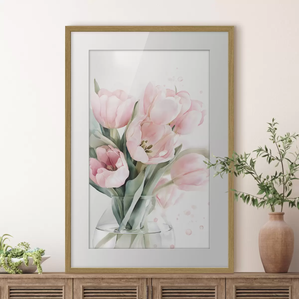 Poster Delicados tulipanes rosas en estilo acuarela f49225