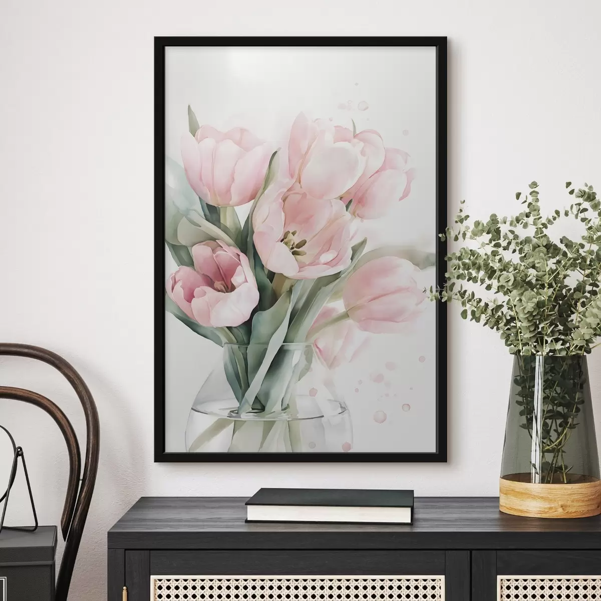Poster Delicados tulipanes rosas en estilo acuarela f49225