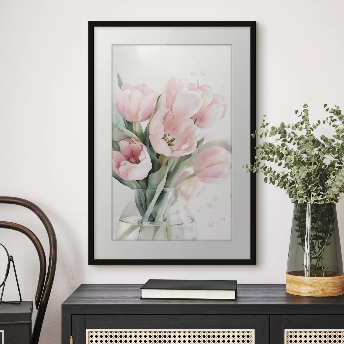 Poster Delicados tulipanes rosas en estilo acuarela f49225