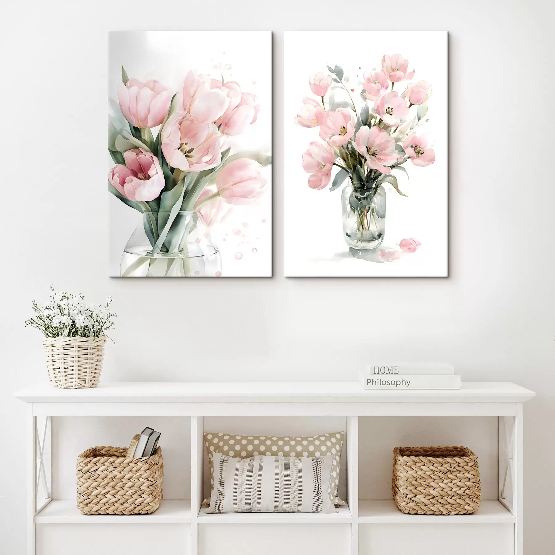 murales de pared Delicados tulipanes rosas en estilo acuarela m30531