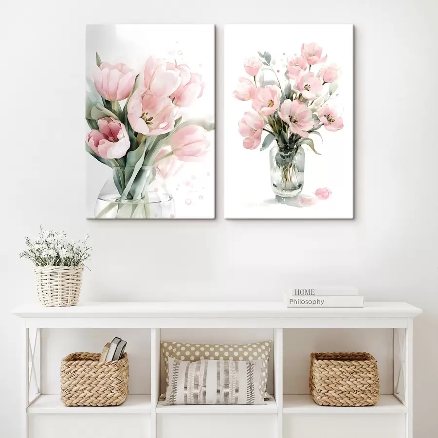 murales de pared Delicados tulipanes rosas en estilo acuarela m30531