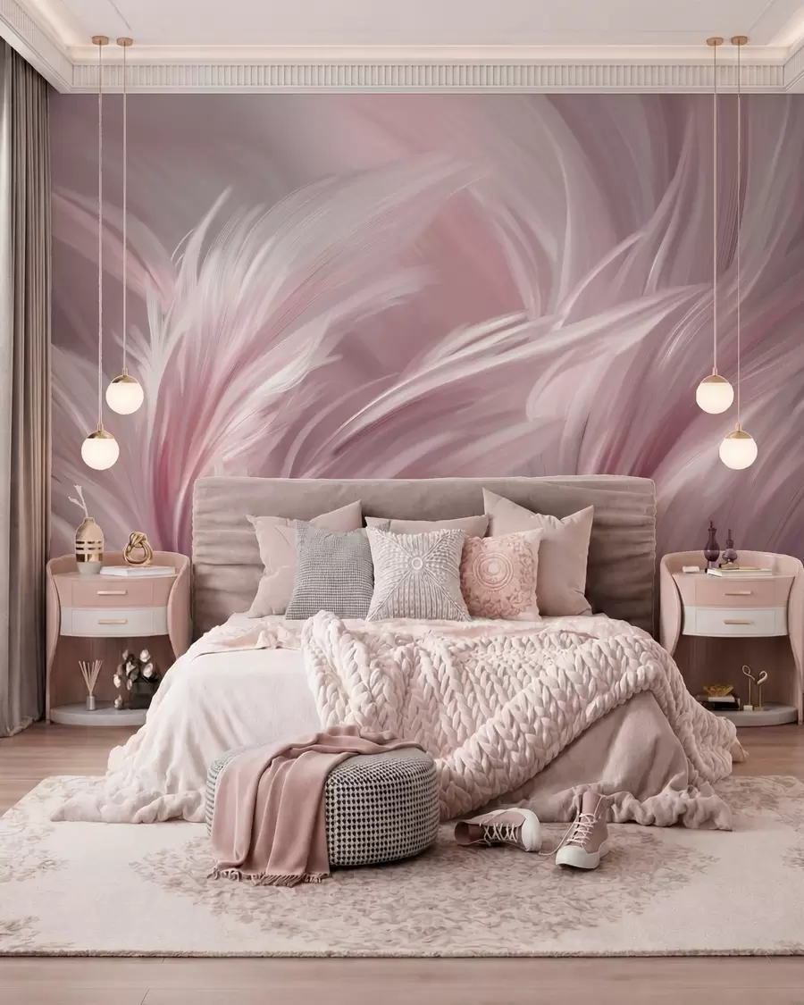 murales de pared Elegantes plumas en tonos rosados w05658v1