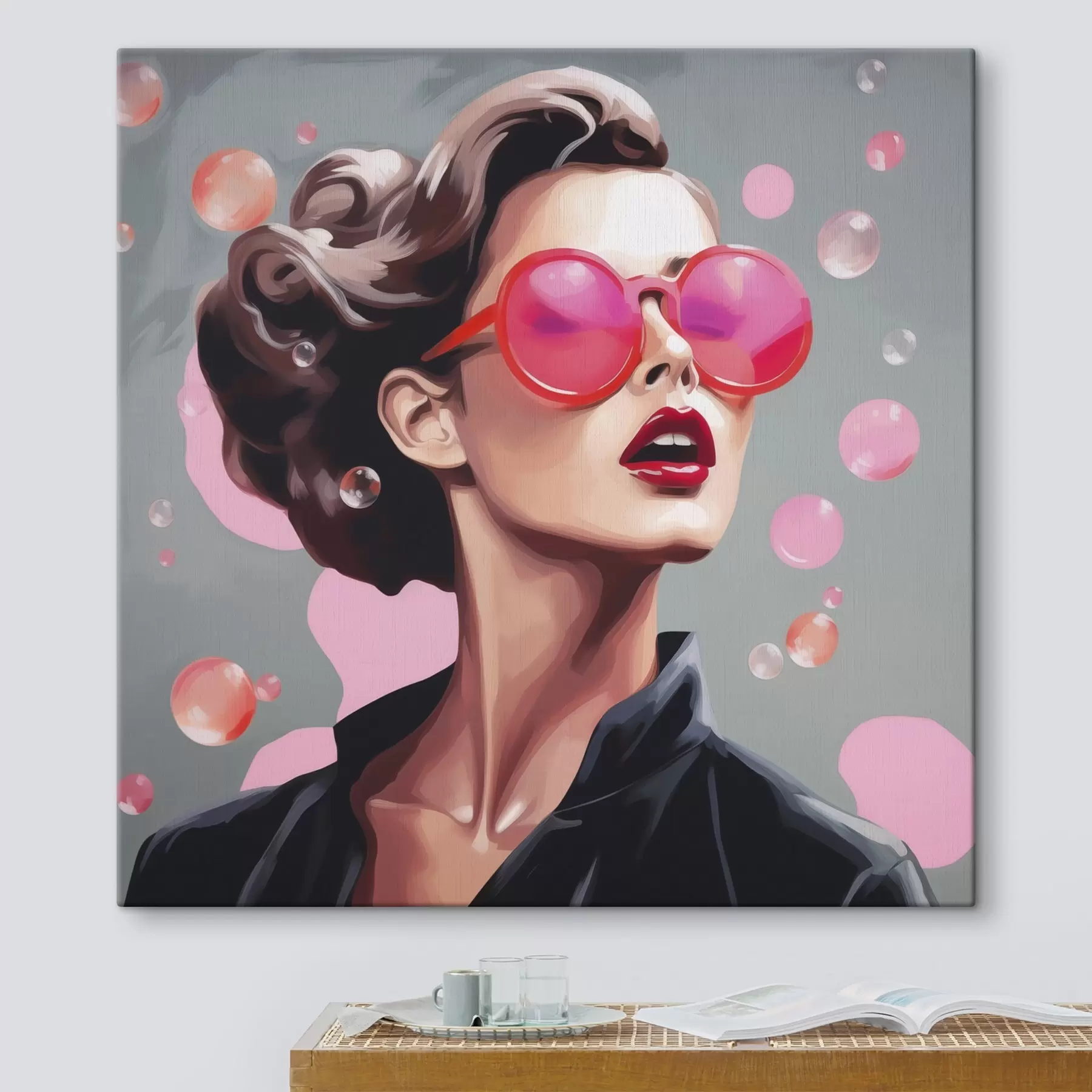 murales de pared Ilustración de imitación de una chica con gafas de sol s49386