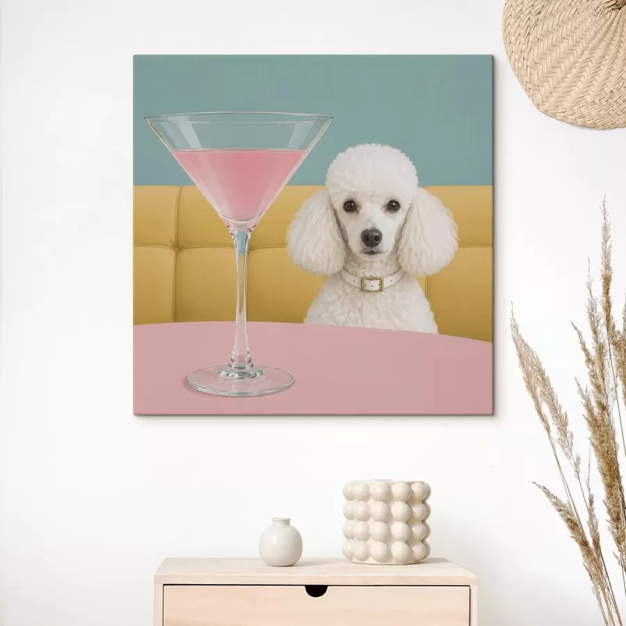 murales de pared Un caniche blanco y un vaso s49389