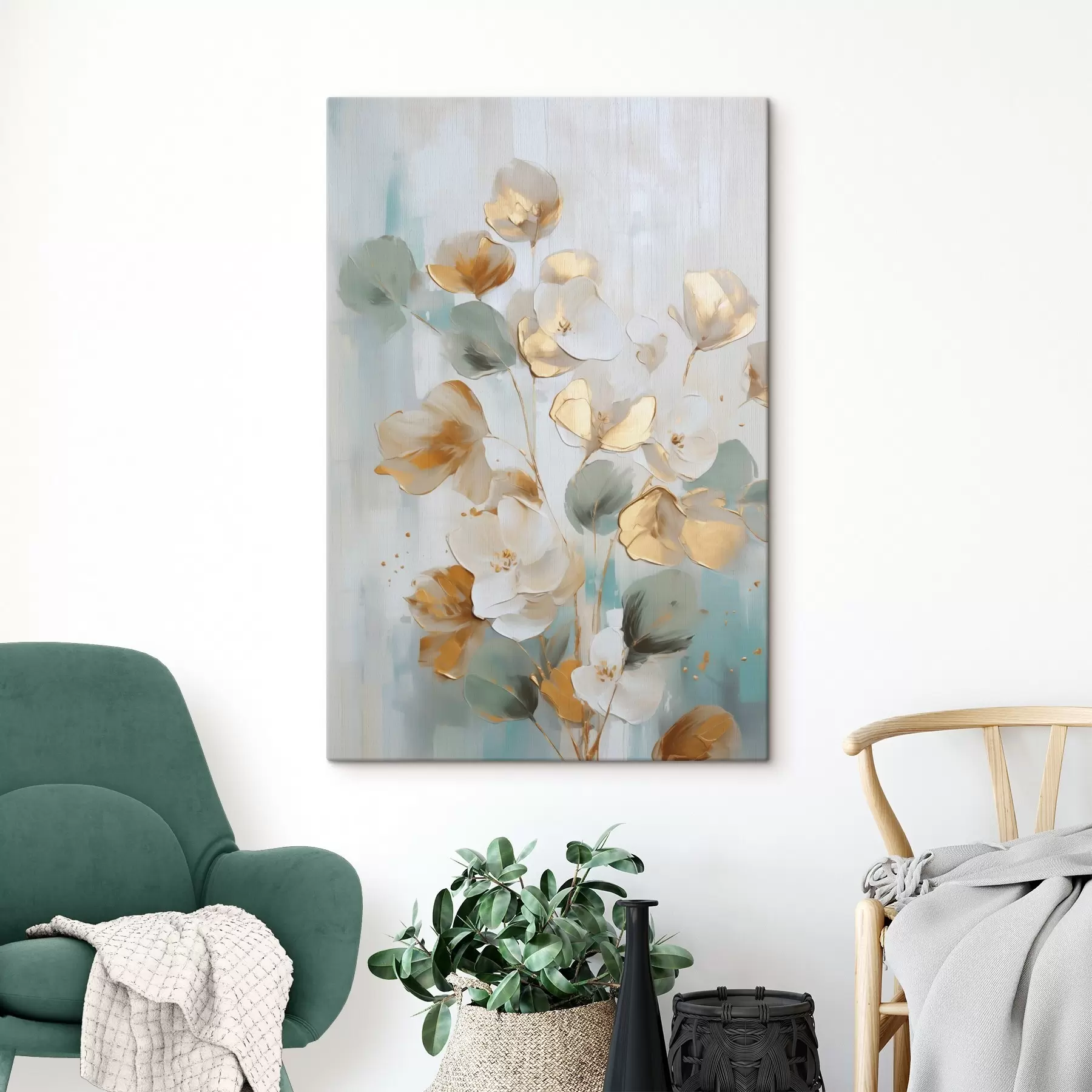 murales de pared Ramas abstractas con follaje imitado al estilo de una pintura s49399