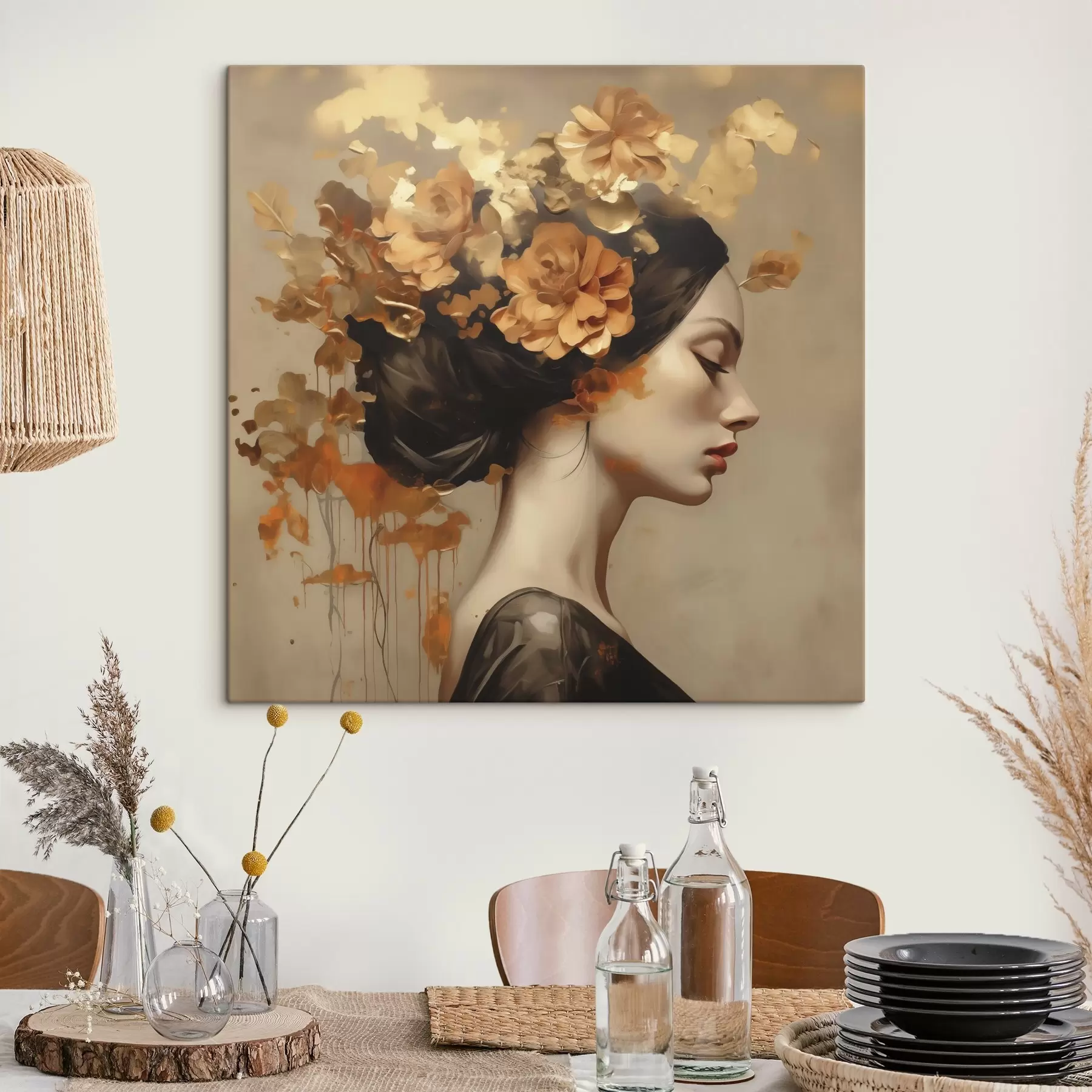 murales de pared Reproducción de un cuadro de una niña con flores en el pelo s49401
