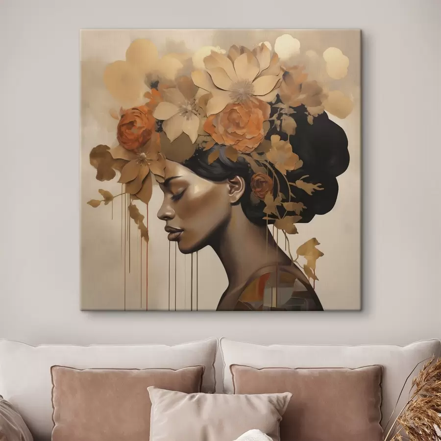 murales de pared Reproducción de un cuadro de una niña con flores en el pelo s49402
