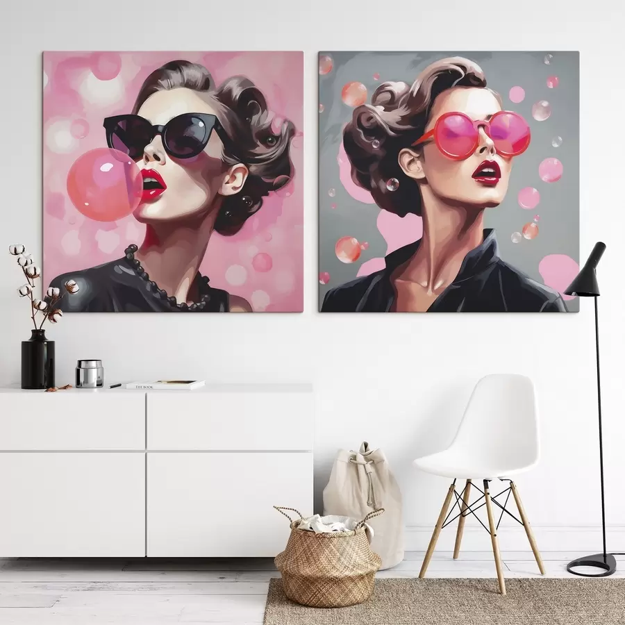 murales de pared Ilustración de imitación de una chica con gafas de sol m30551
