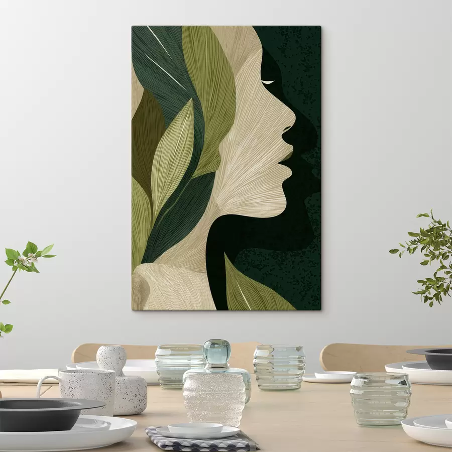 murales de pared Perfil de una mujer con hojas s49431