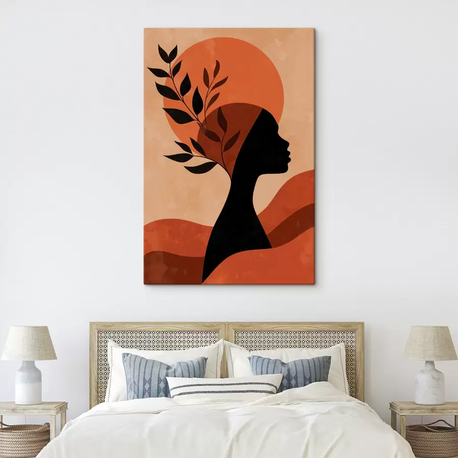 murales de pared Silueta de mujer con hojas s49440