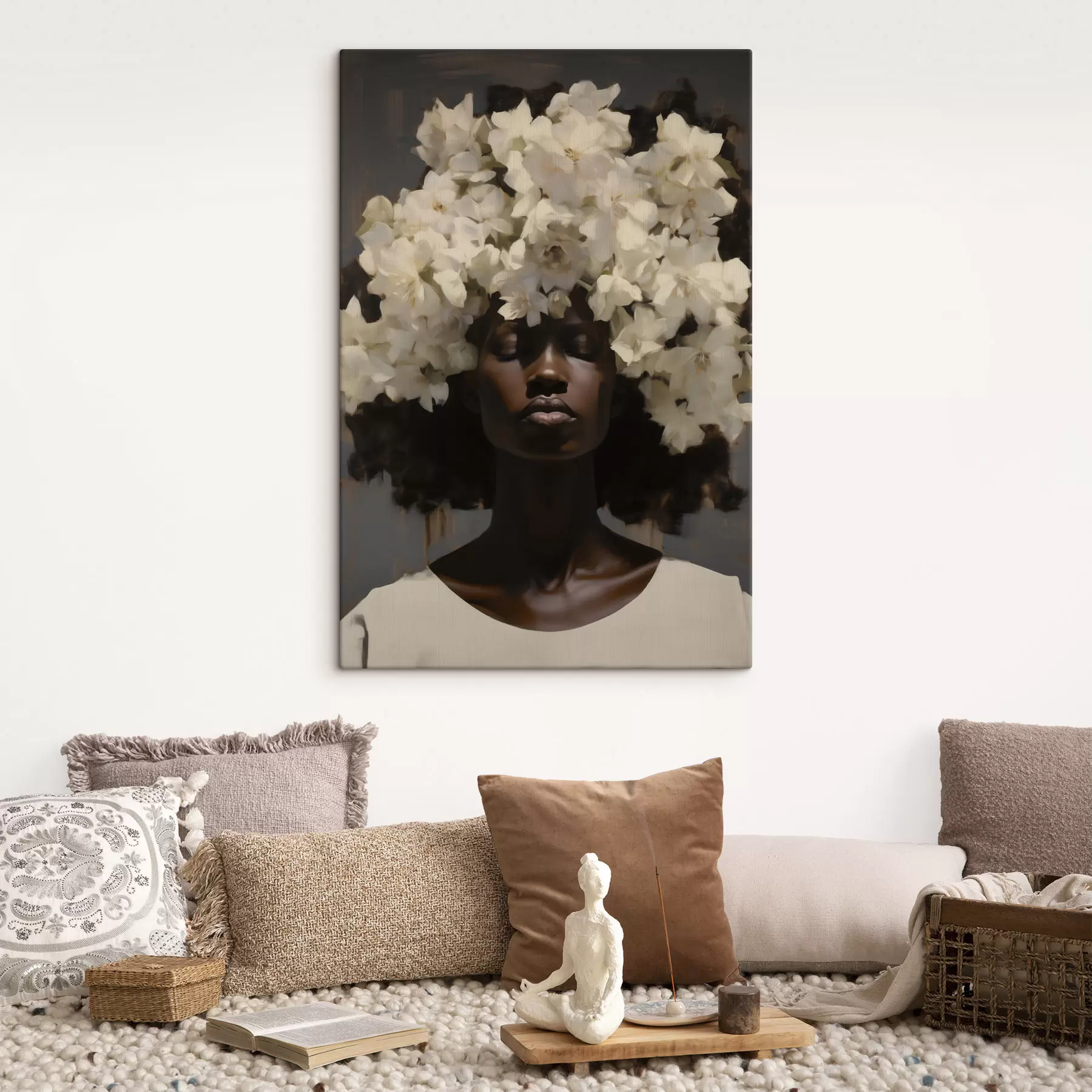 murales de pared Mujer con flores blancas s49455