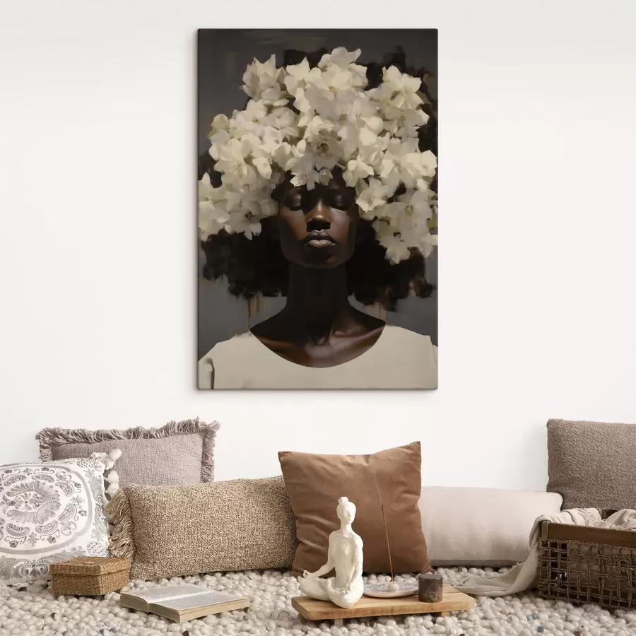 murales de pared Mujer con flores blancas s49455