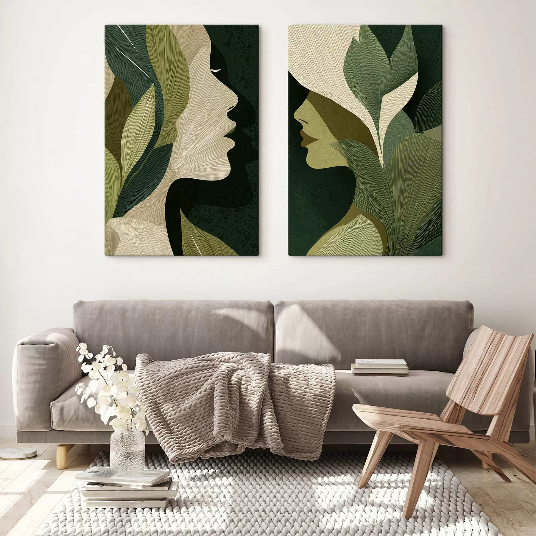 murales de pared Perfil de una mujer con hojas m30561