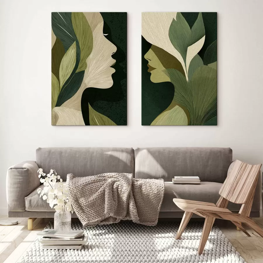 murales de pared Perfil de una mujer con hojas m30561
