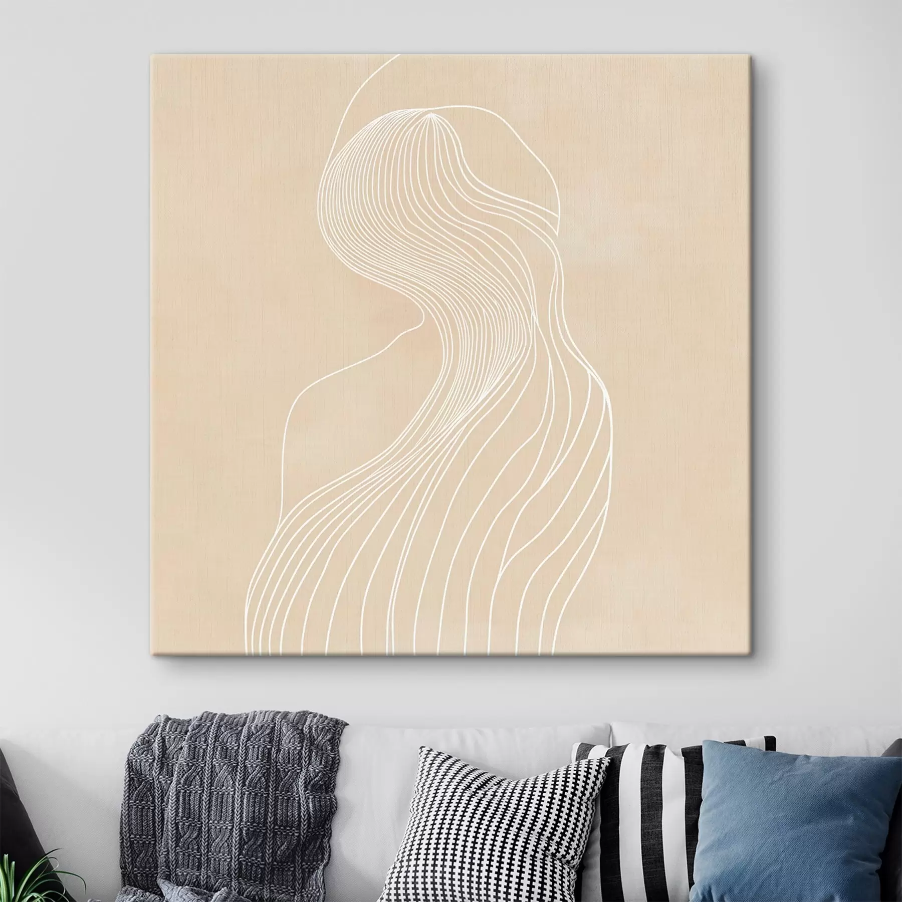 murales de pared Silueta femenina abstracta trazada con líneas blancas en estilo minimalista s48875