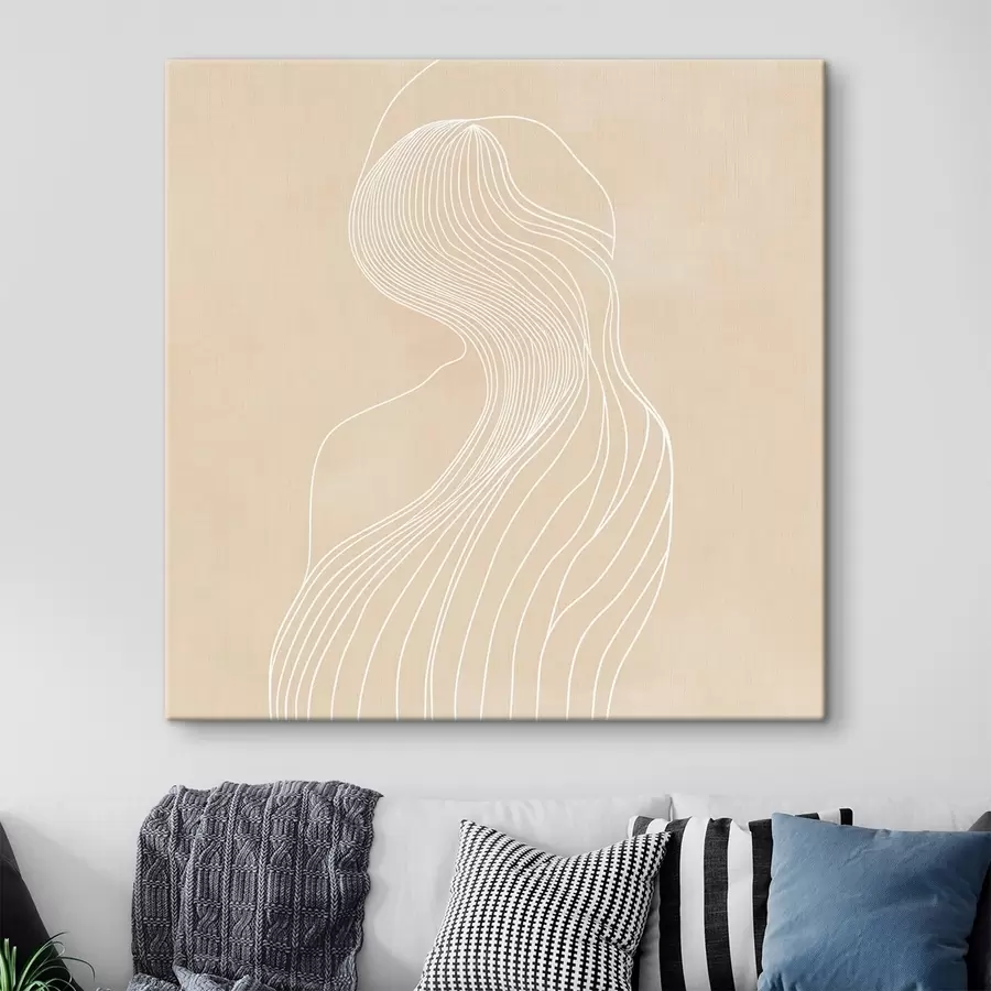 murales de pared Silueta femenina abstracta trazada con líneas blancas en estilo minimalista s48875