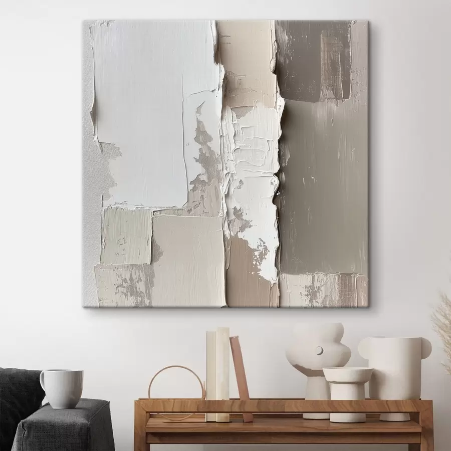 murales de pared Cuadro contemporáneo en tonos beige y blanco con un relieve texturado muy marcado s48878