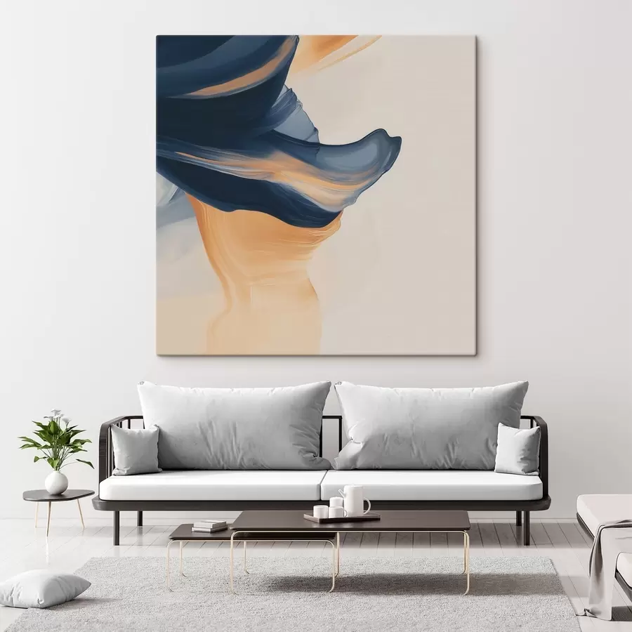 murales de pared Composición con tonos azul oscuro y melocotón cálido en un estilo pictórico contemporáneo s48883