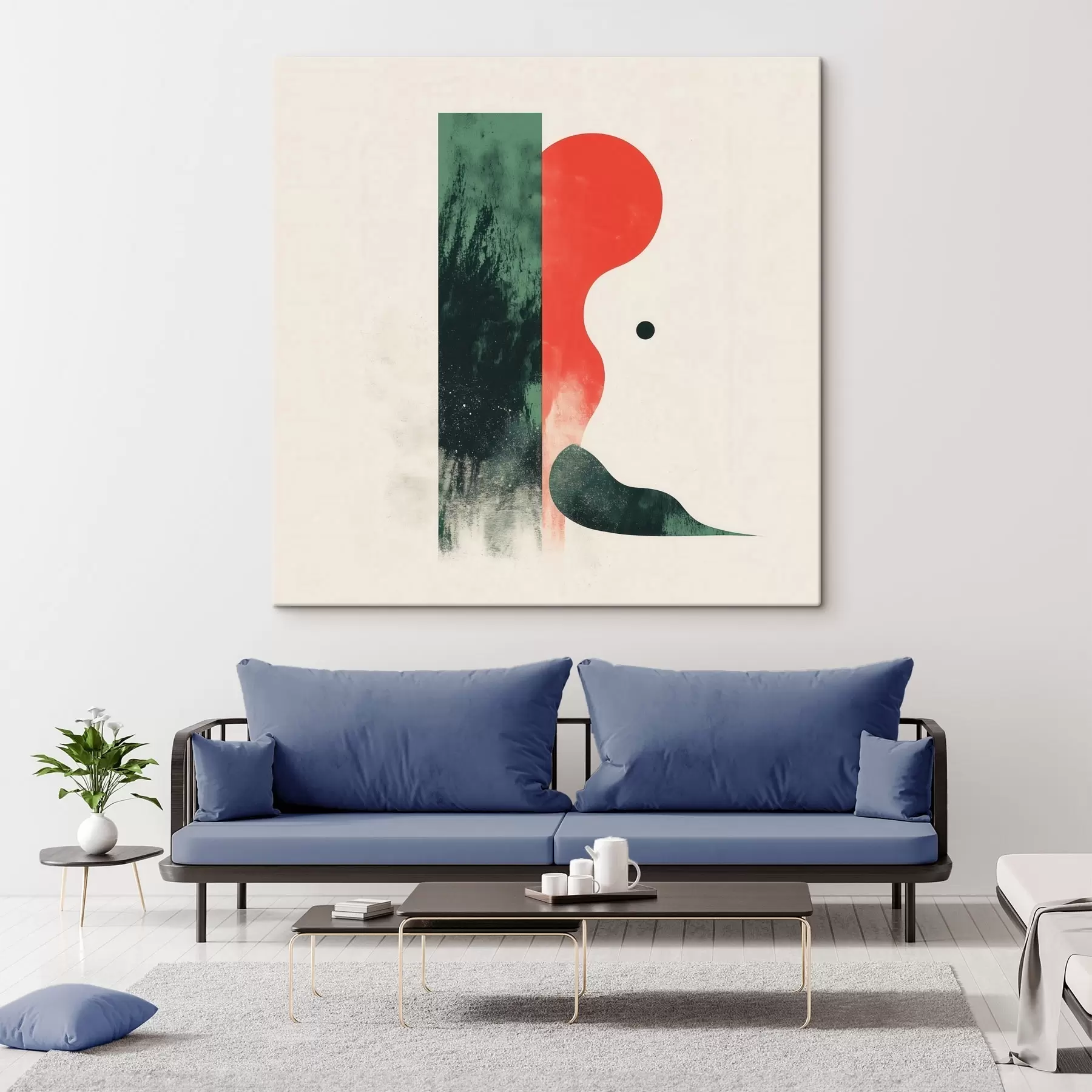 murales de pared Composición geométrica contemporánea con figuras abstractas en rojo y verde s48888