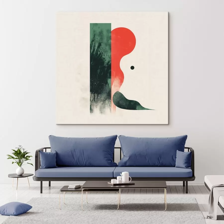 murales de pared Composición geométrica contemporánea con figuras abstractas en rojo y verde s48888