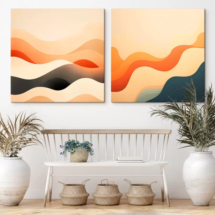 murales de pared Una composición de líneas onduladas y cálidos toques en color terracota, en un estilo minimalista m30366