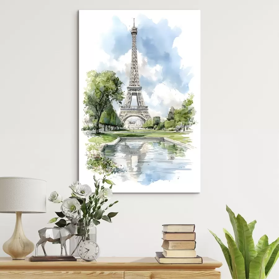 murales de pared La Torre Eiffel en estilo acuarela s49424