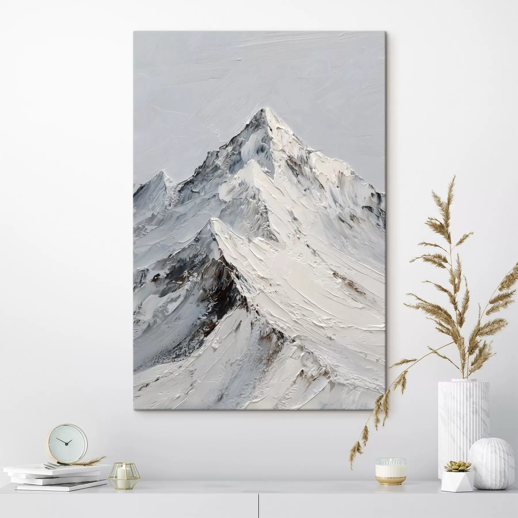 murales de pared Montañas nevadas pintadas con técnica de impasto s49460