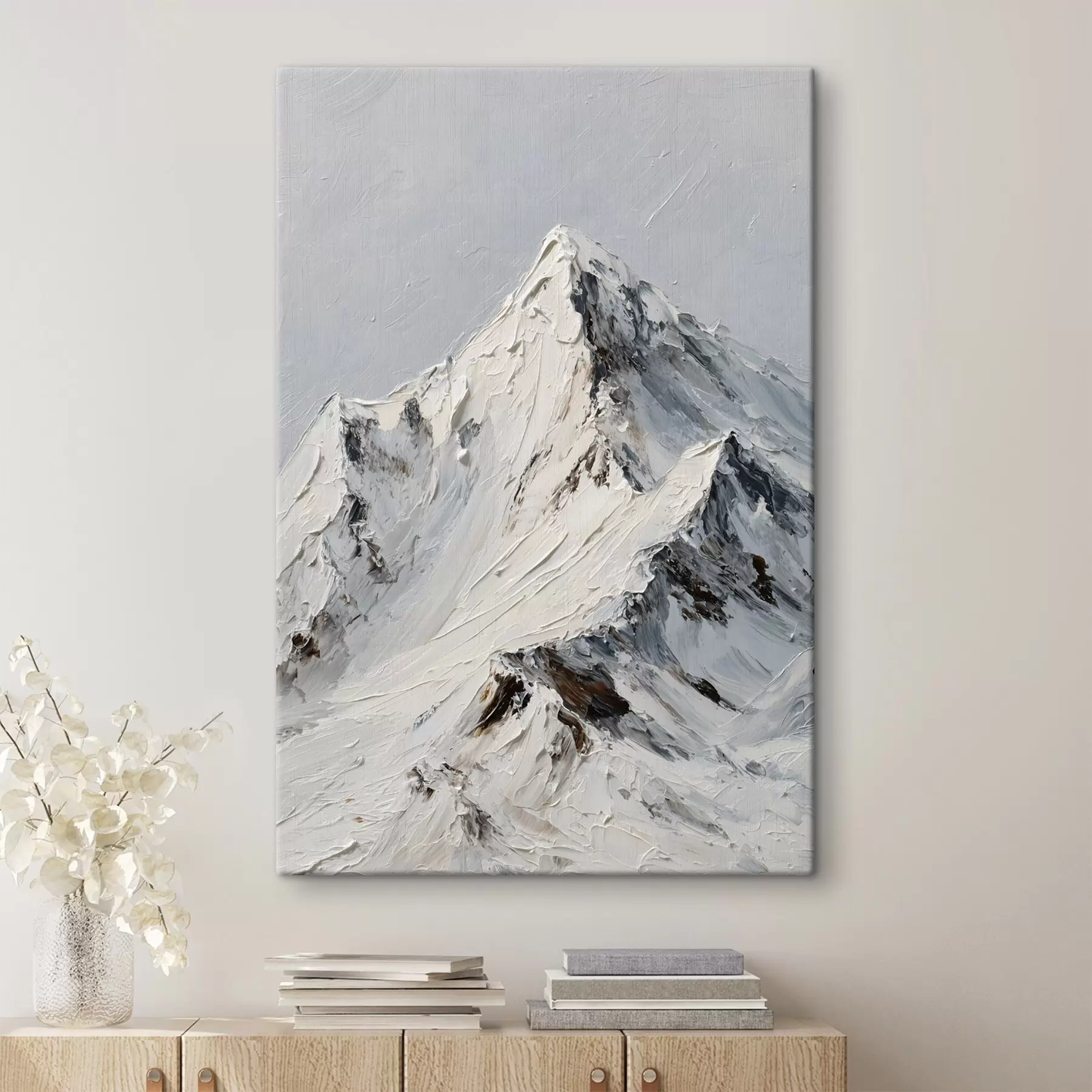 murales de pared Montañas nevadas pintadas con técnica de impasto s49461