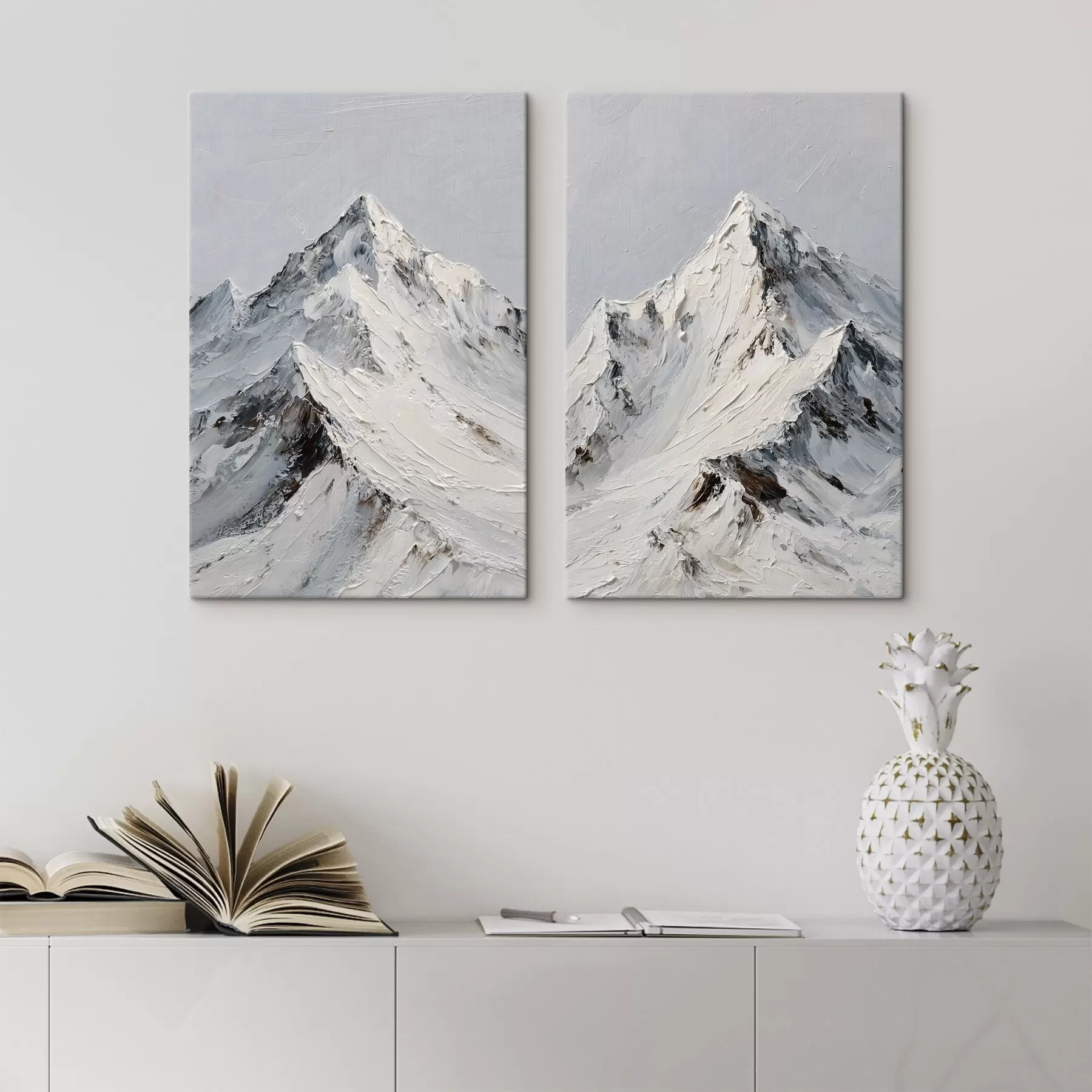 murales de pared Montañas nevadas pintadas con técnica de impasto m30589