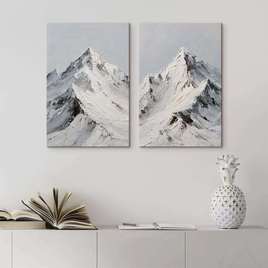 murales de pared Montañas nevadas pintadas con técnica de impasto m30589