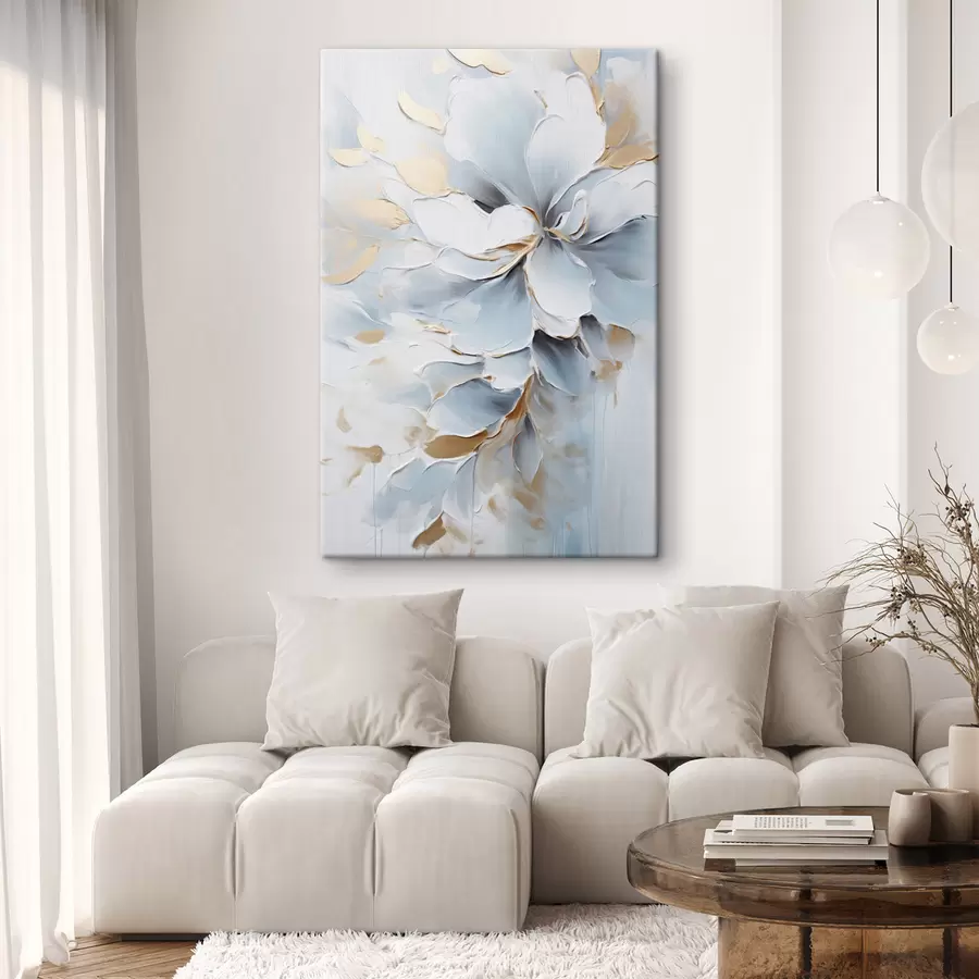murales de pared Flores blancas y azul claro, estilo pictórico con pinceladas texturizadas s49463