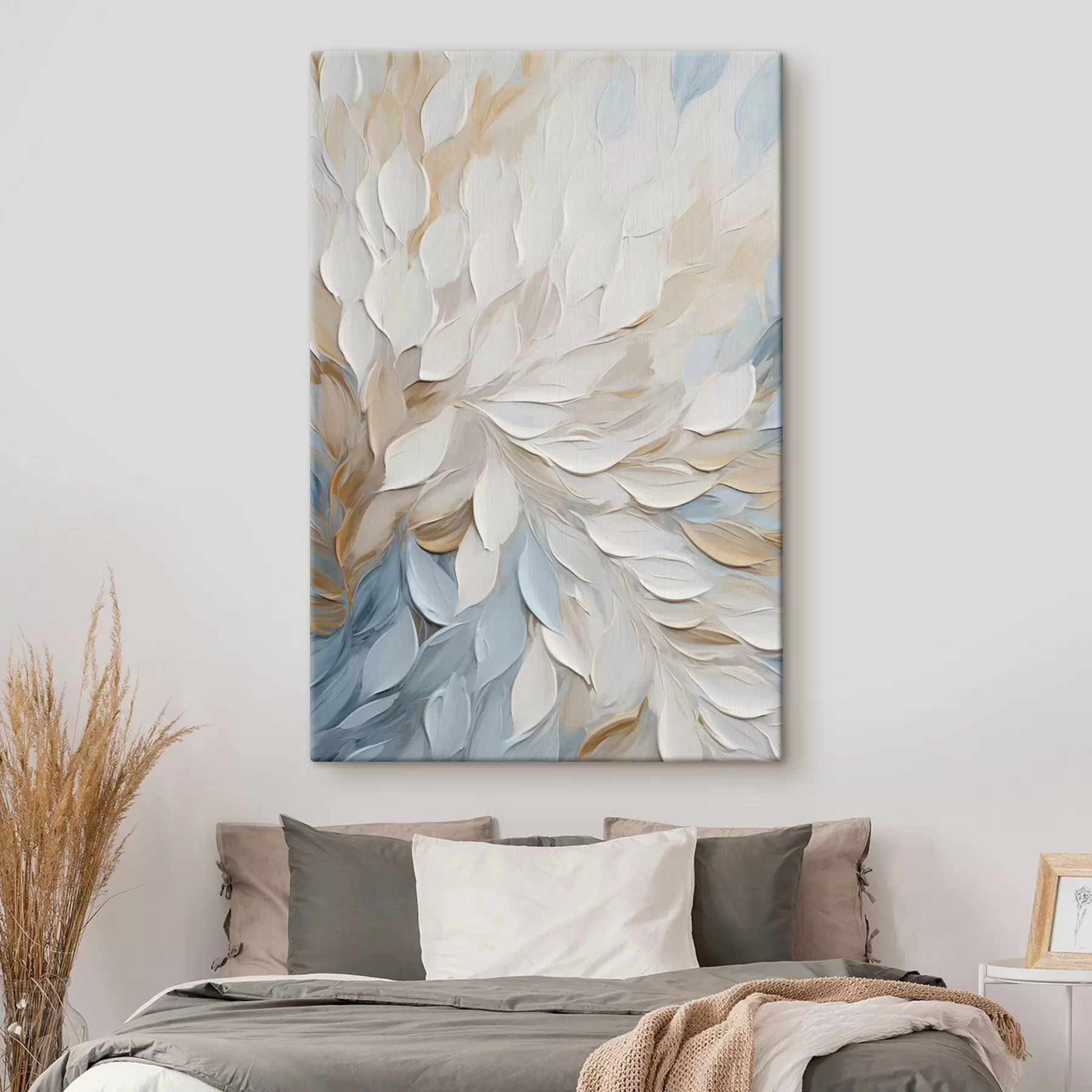 murales de pared Pintura abstracta con textura que imita pinceladas en blanco, azul y beige s49464