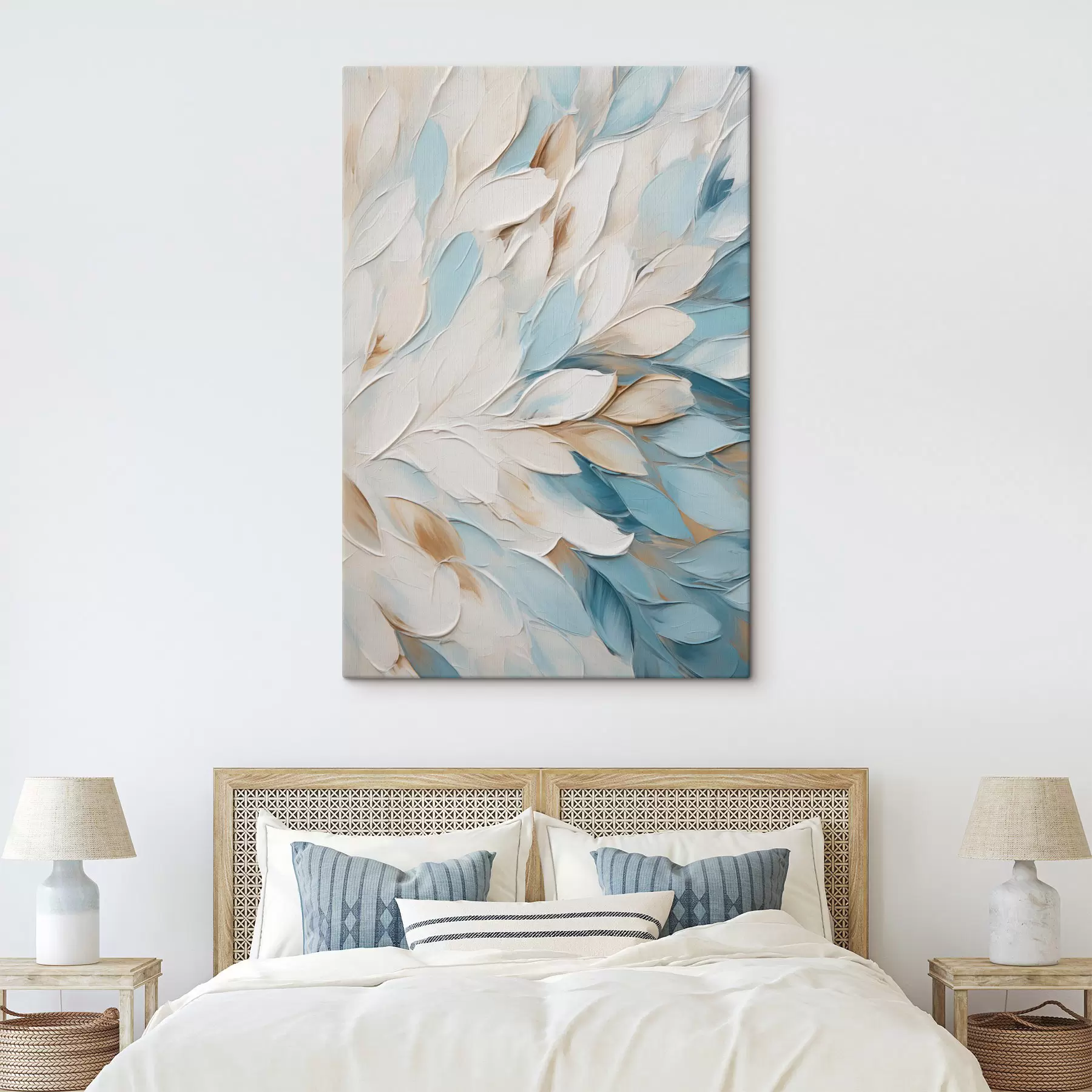 murales de pared Pintura abstracta con textura que imita pinceladas en blanco, azul y beige s49465