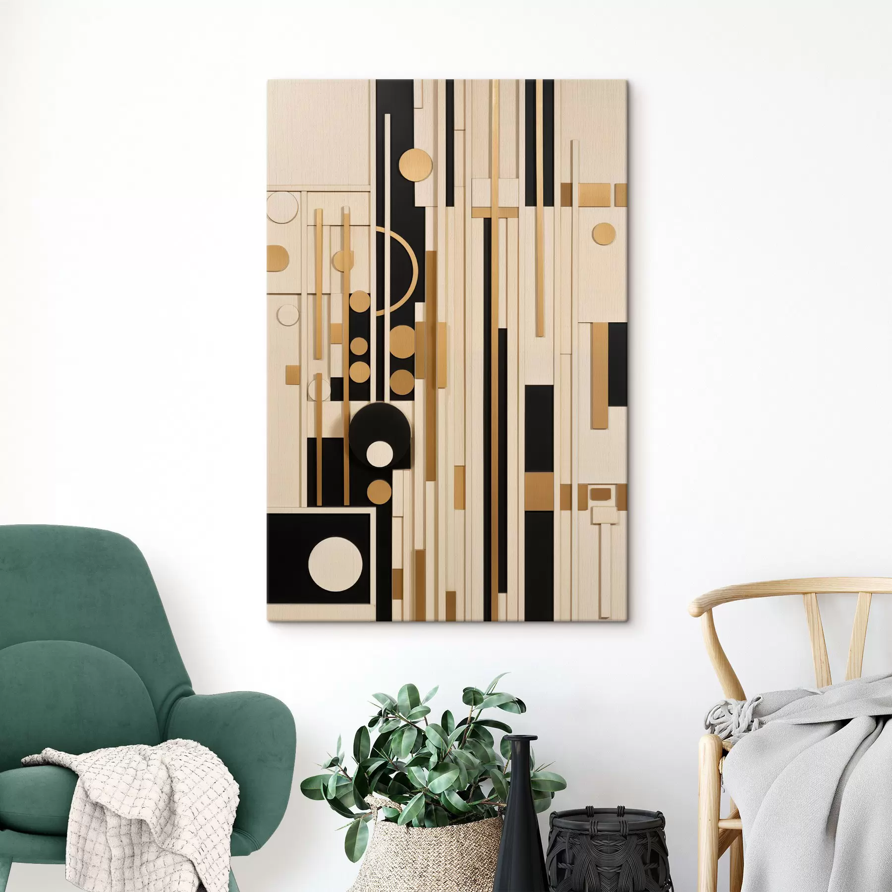 murales de pared Una composición geométrica abstracta con círculos, rectángulos y líneas verticales s49482