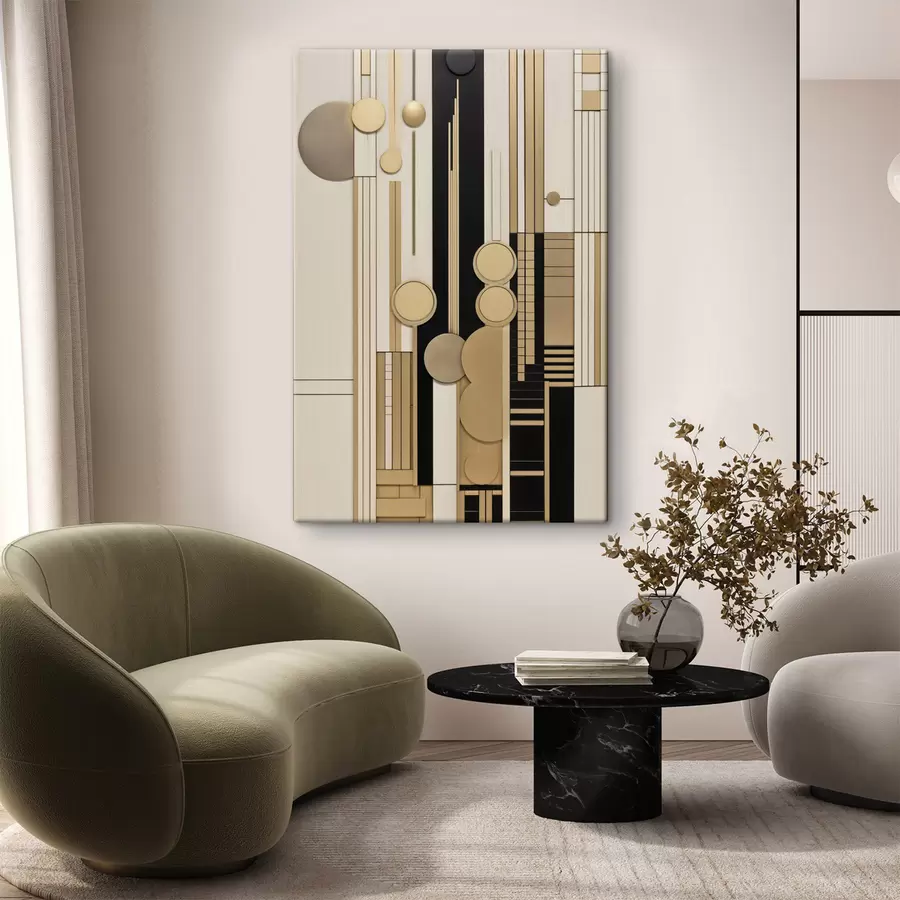 murales de pared Una composición geométrica abstracta con círculos, rectángulos y líneas verticales s49483