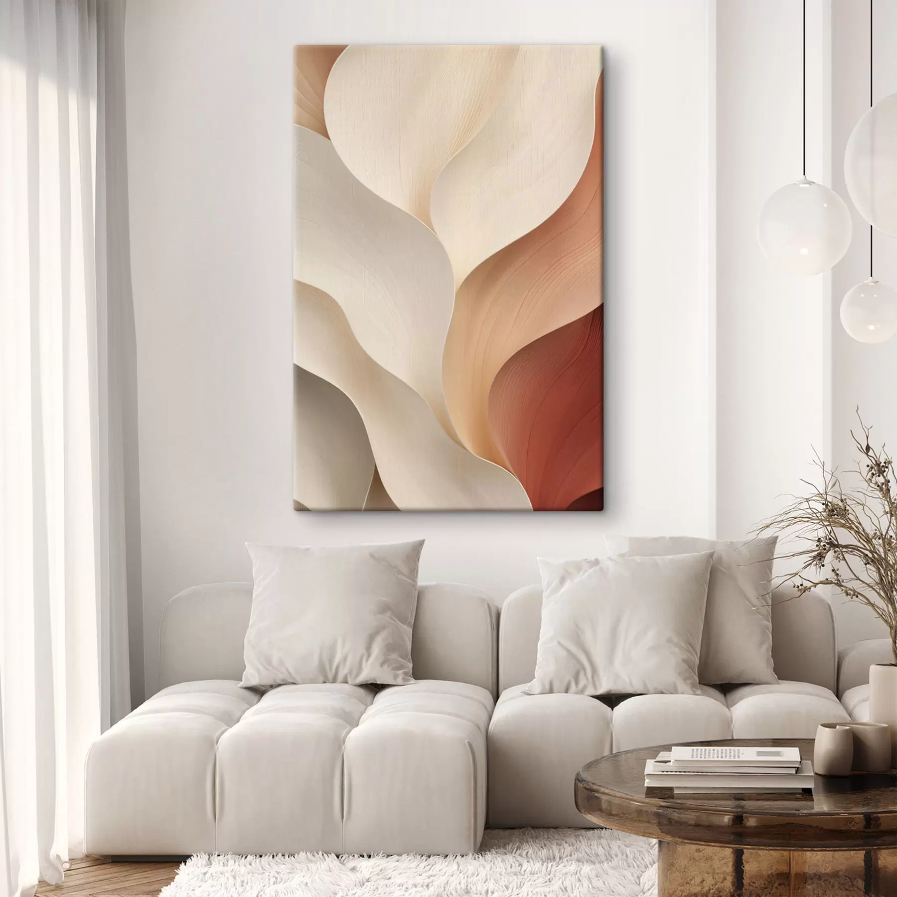 murales de pared Formas abstractas con líneas suaves y fluidas en tonos crema y beige s49489