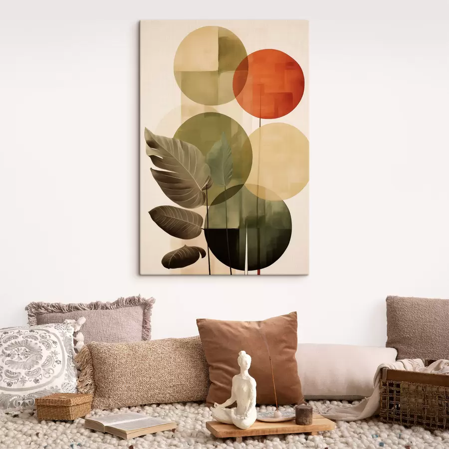 murales de pared Hojas con un fondo geométrico, estilo de arte moderno abstracto s49491