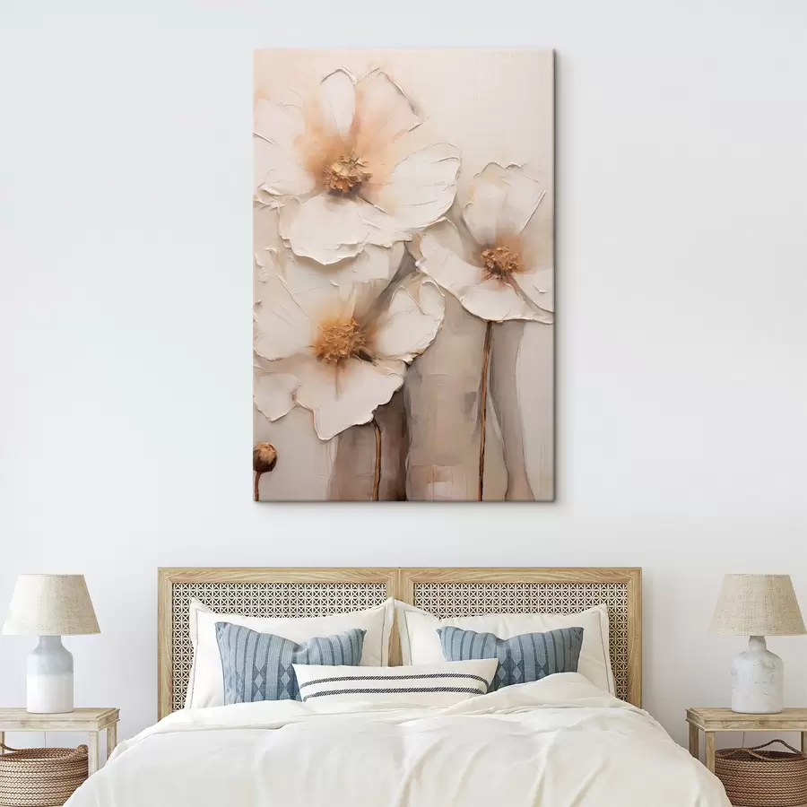 murales de pared Grandes flores blancas sobre un fondo abstracto claro s49495
