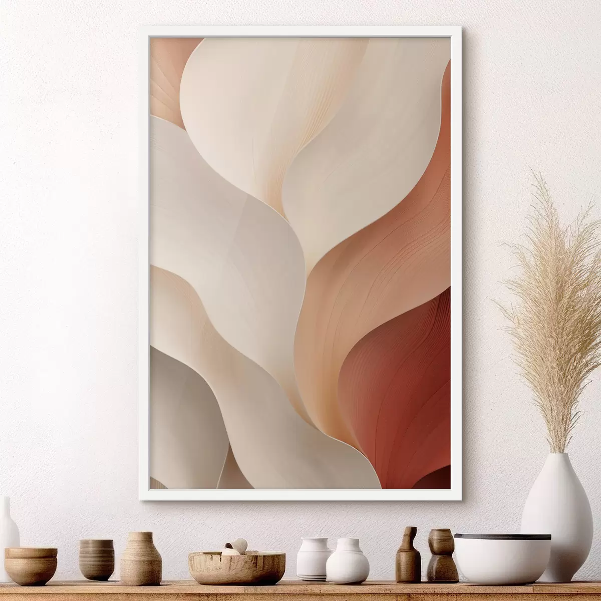 Poster Formas abstractas con líneas suaves y fluidas en tonos crema y beige f49489