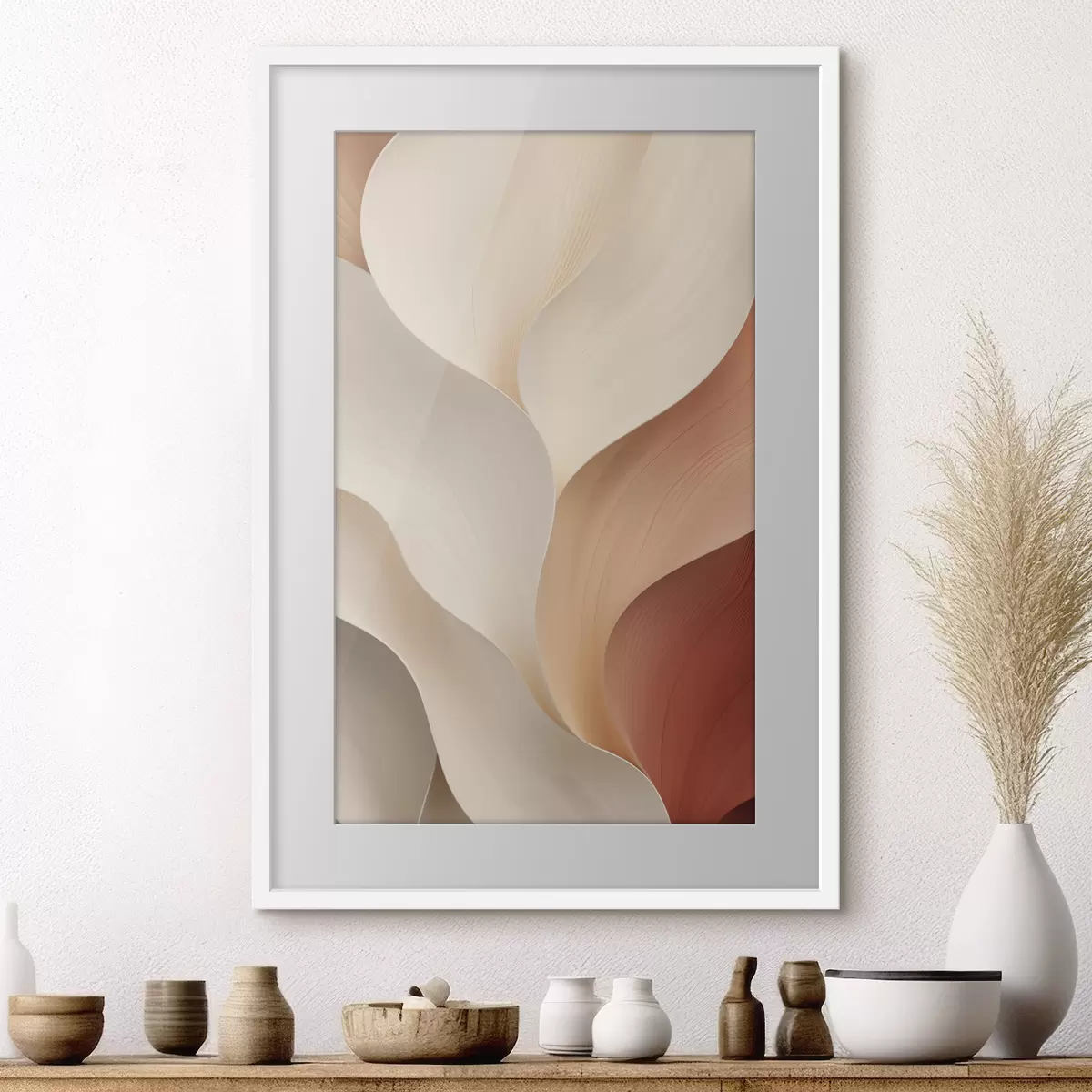 Poster Formas abstractas con líneas suaves y fluidas en tonos crema y beige f49489