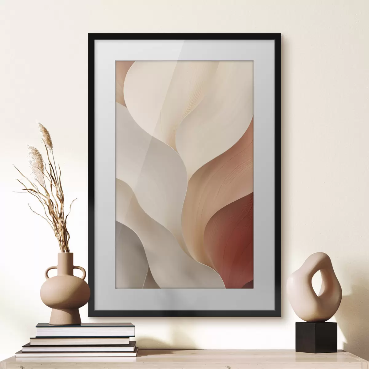 Poster Formas abstractas con líneas suaves y fluidas en tonos crema y beige f49489