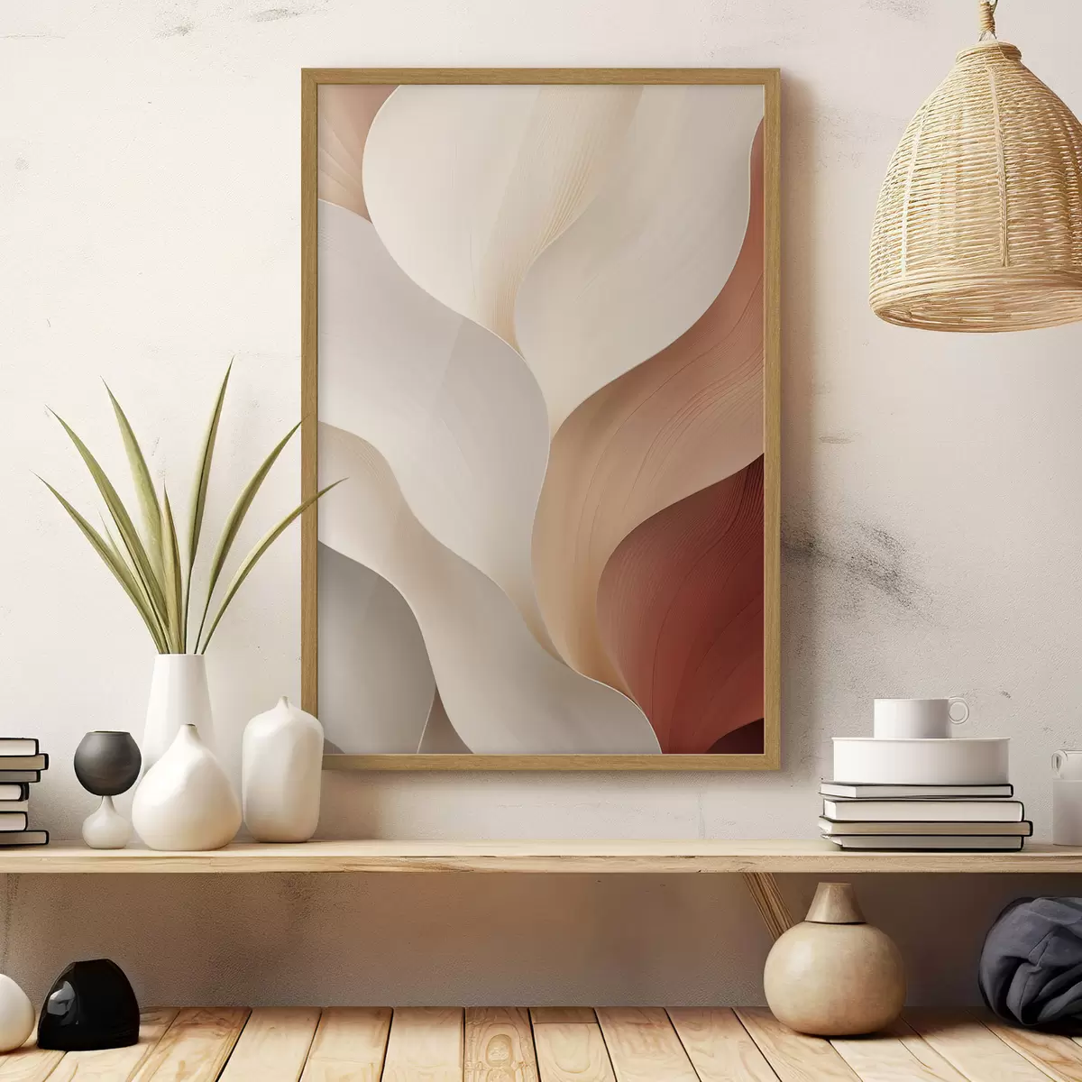 Poster Formas abstractas con líneas suaves y fluidas en tonos crema y beige f49489