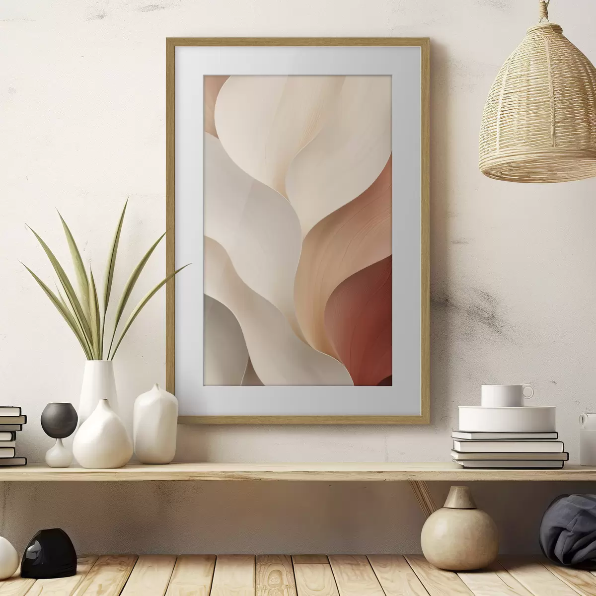 Poster Formas abstractas con líneas suaves y fluidas en tonos crema y beige f49489