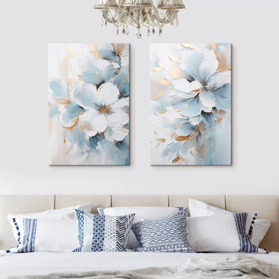 murales de pared Flores blancas y azul claro, estilo pictórico con pinceladas texturizadas m30567