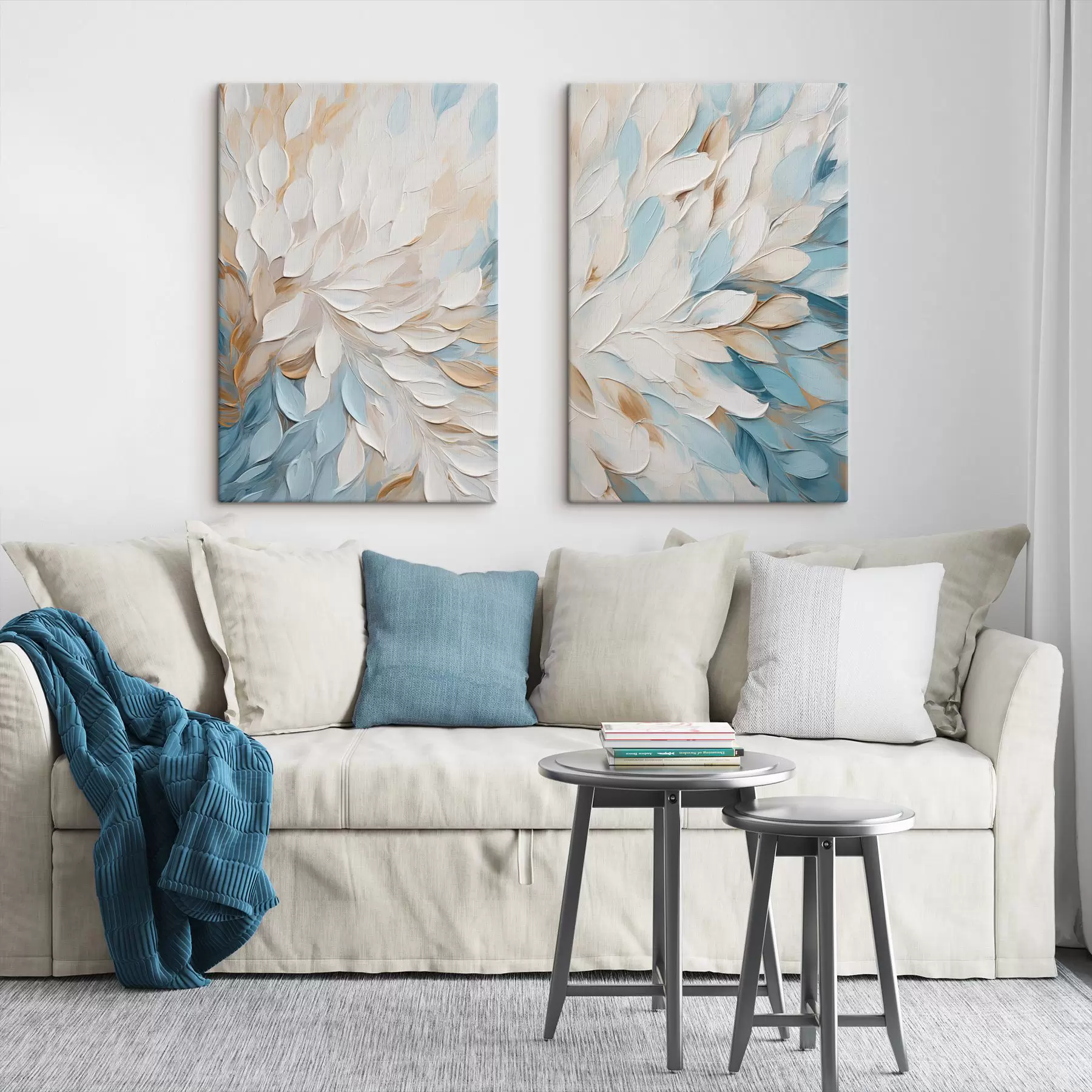 murales de pared Pintura abstracta con textura que imita pinceladas en blanco, azul y beige m30568