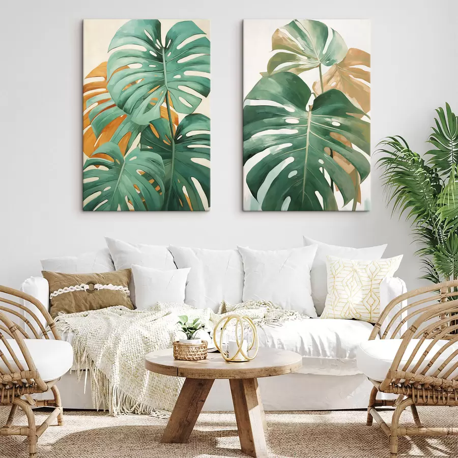 murales de pared Hojas grandes de monstera, arte minimalista con textura m30570