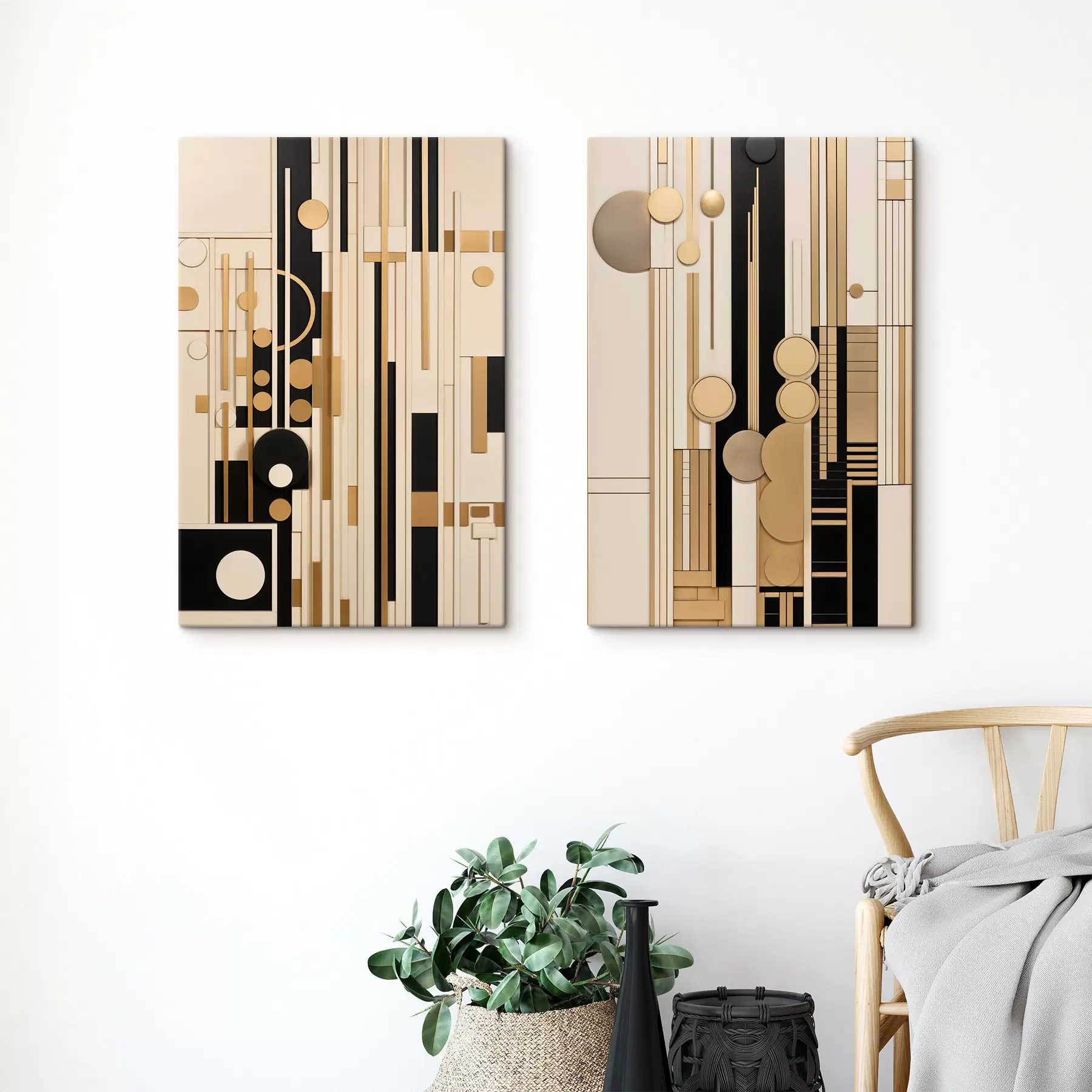 murales de pared Una composición geométrica abstracta con círculos, rectángulos y líneas verticales m30577