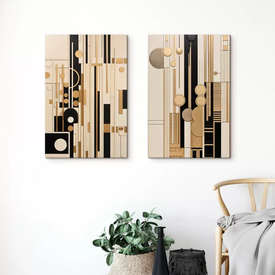 murales de pared Una composición geométrica abstracta con círculos, rectángulos y líneas verticales m30577